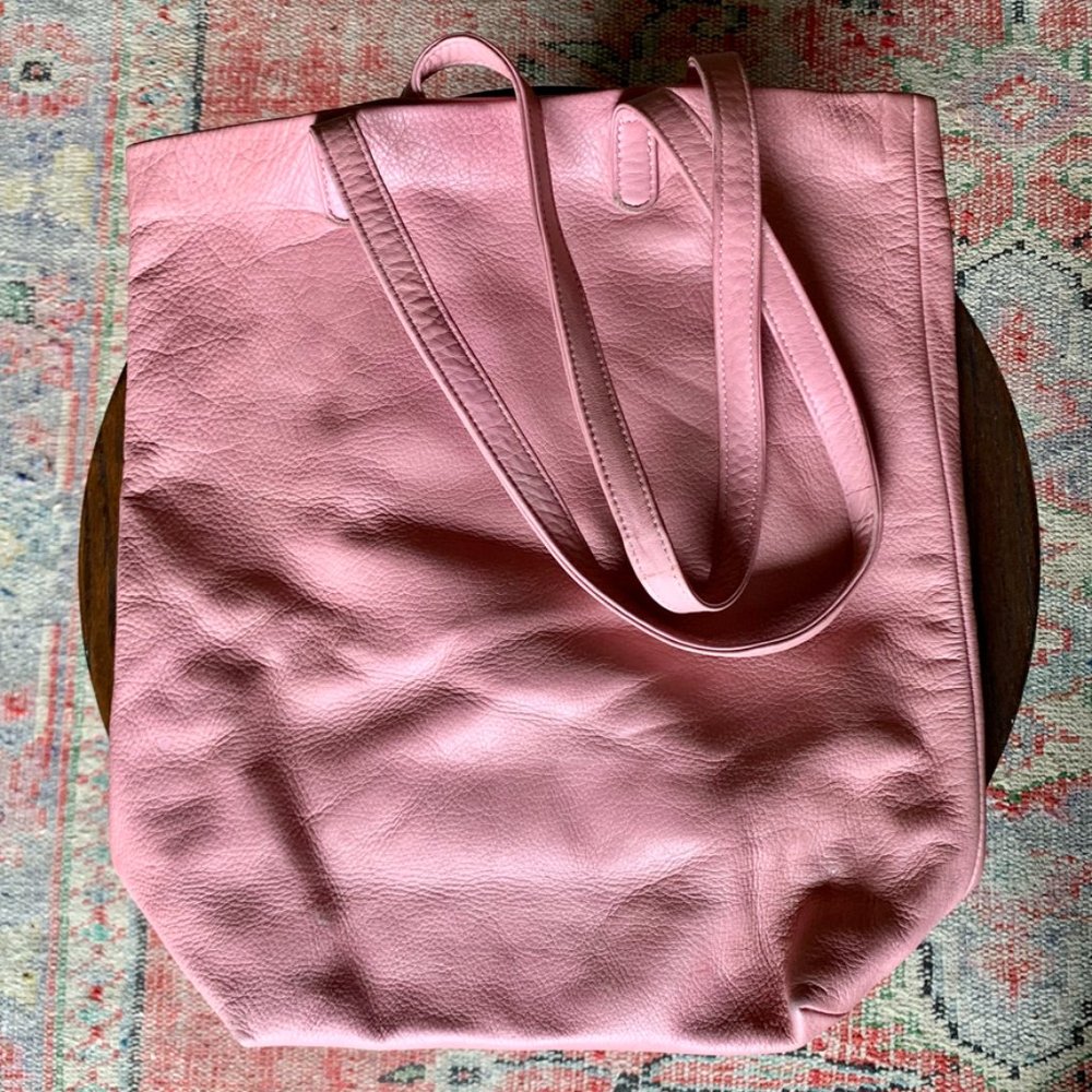 BAGGU Pink Leather Tote Bag 🌸